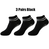 3 Pairs Yoga Socks for Women Non Slip Pilates Grip Socks with Double Stripes Ankle Sport Workout Ballet Athletic Socks