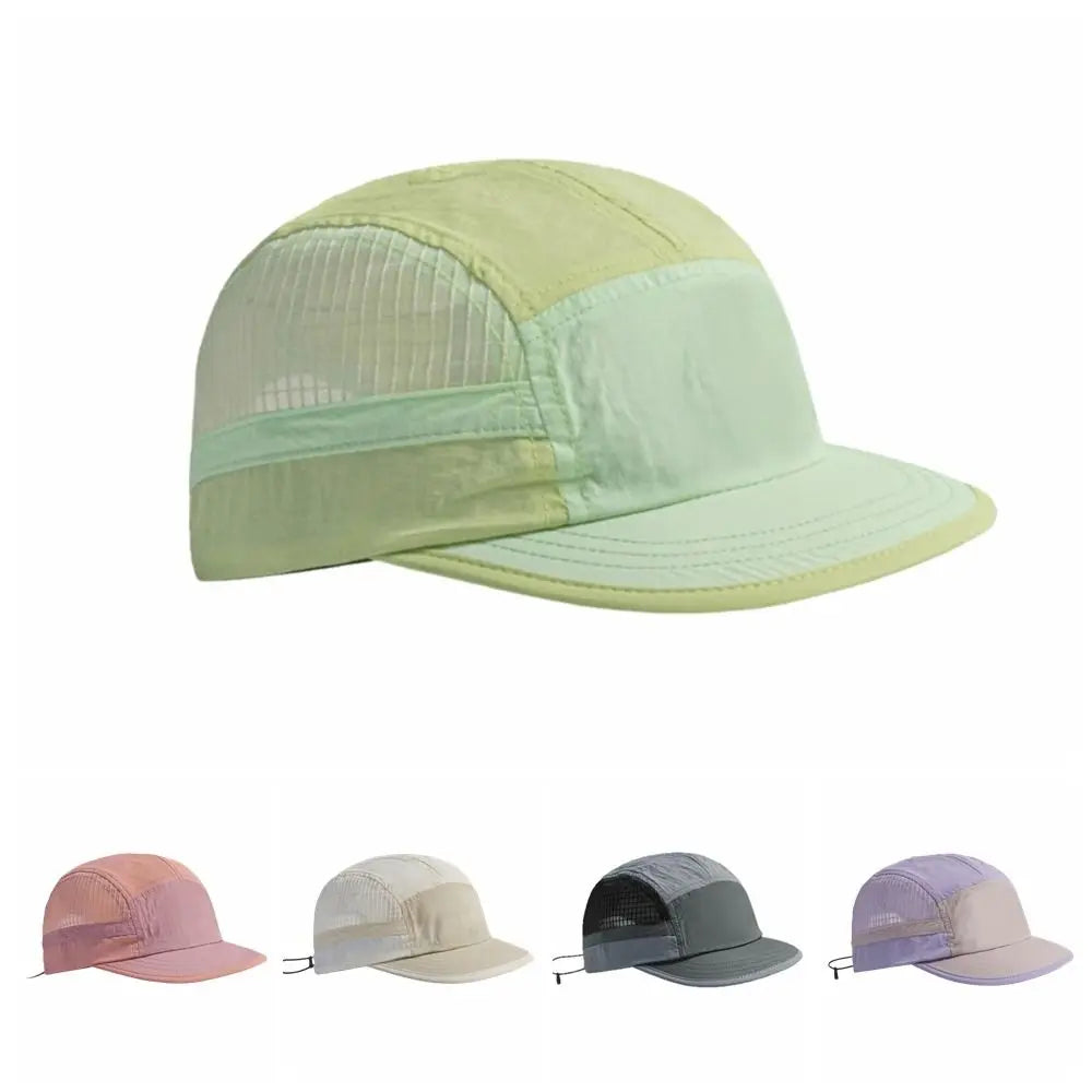 Color-Blocked Quick-drying Baseball Cap Retro 5-panel Soft Brim Breathable Peaked Cap Adjustable Lightweight Mesh Running Caps
