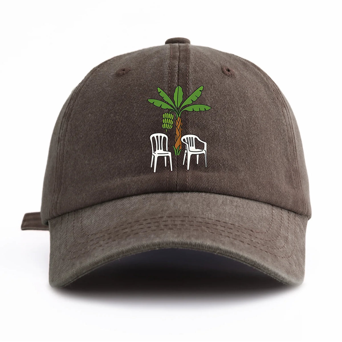 1pc Chair And Tree Print Washed Baseball Cap for Adults,  Minimalist Retro Style Casual Soft Adjustable Dad Hat, Perfect As Gift