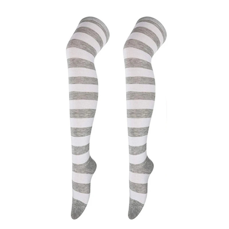 Thigh High Socks Japanese Cosplay Anime Multicolor Striped Printed Over Knee Long Stockings for Women Leg Warmer
