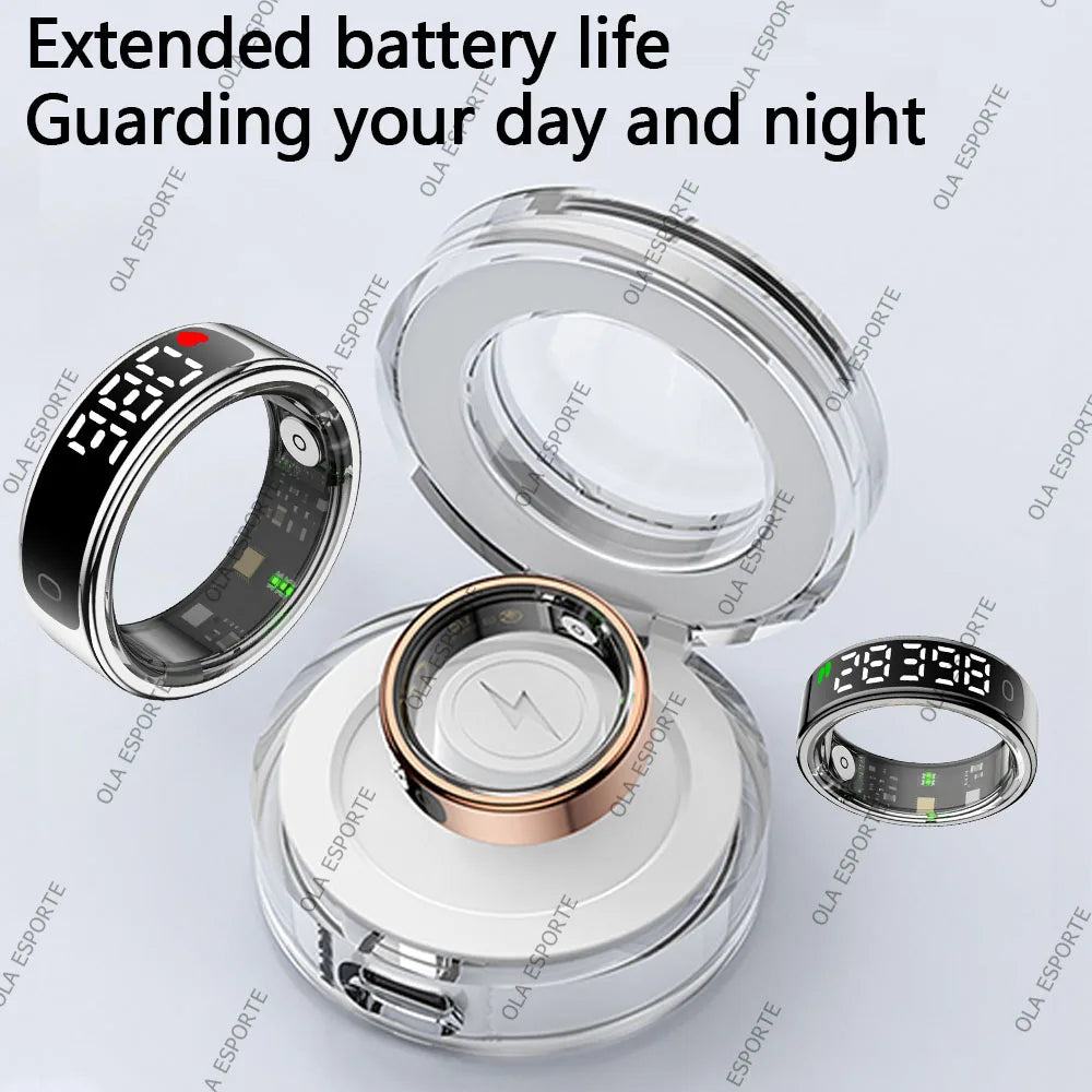 2026 New Smart Ring with Touch Display Screen With Charging Box Sleep Health Manager Pedometer Waterproof For Android iOS R12