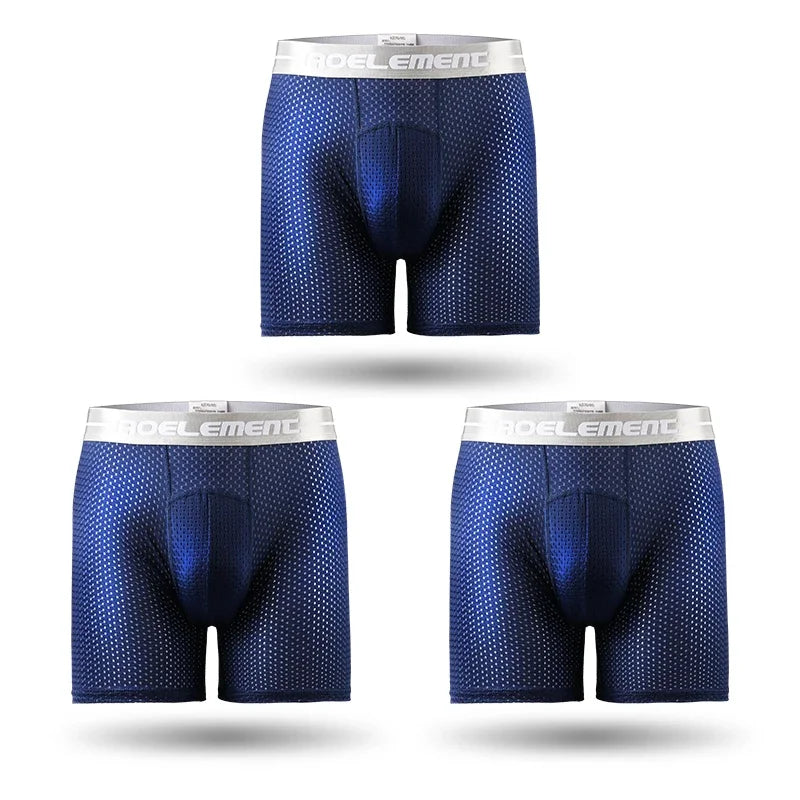 3pc   Men's long sports briefs Running anti-wear leg large size ice silk boxers