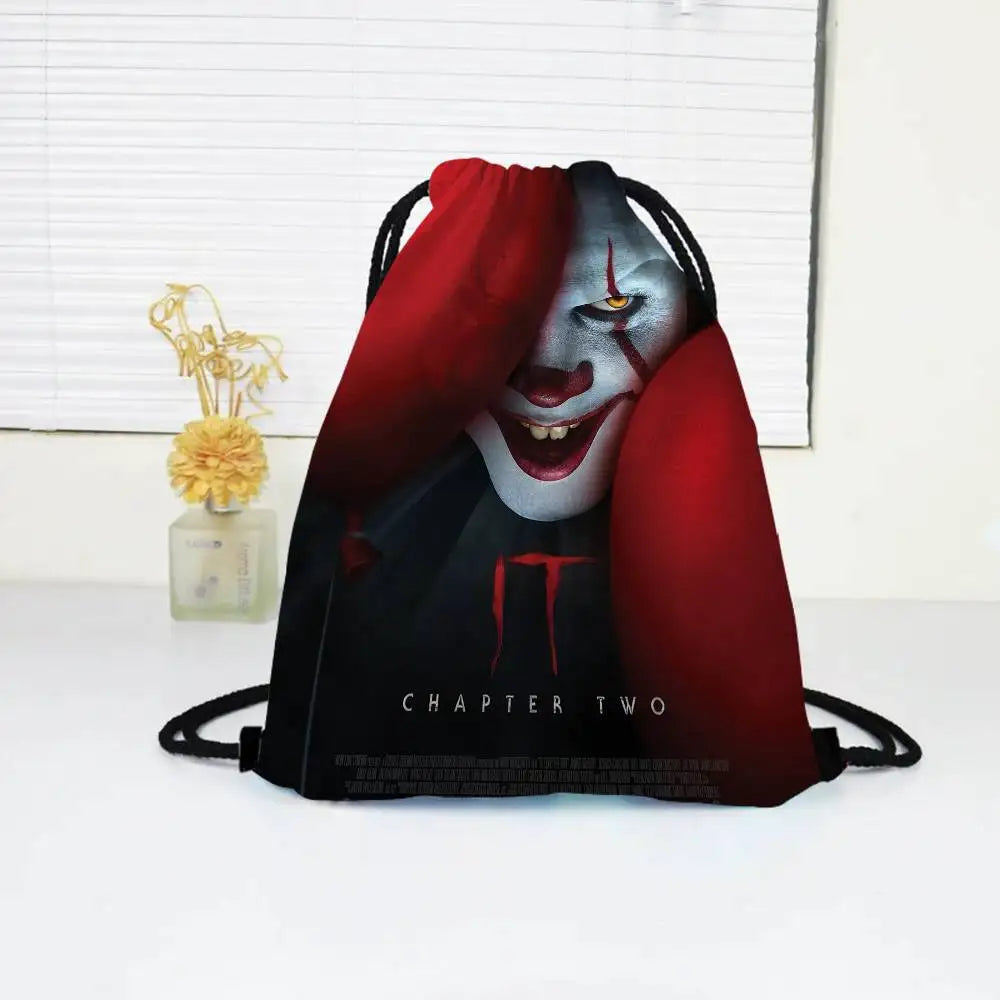 Horror Film I-It P-Pennywise Clown Drawstring Bags Sports Backpack Gym Sackpack Water Resistant String Bag For Cycling