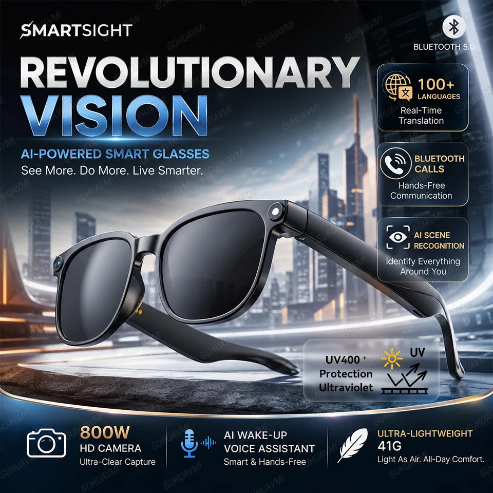 2026New 4K HD Photochromism AI Smart Glasses 800W Pixel Camera 1080P Video AI Chat Music Player Call AI Sports Smart Glasses Man