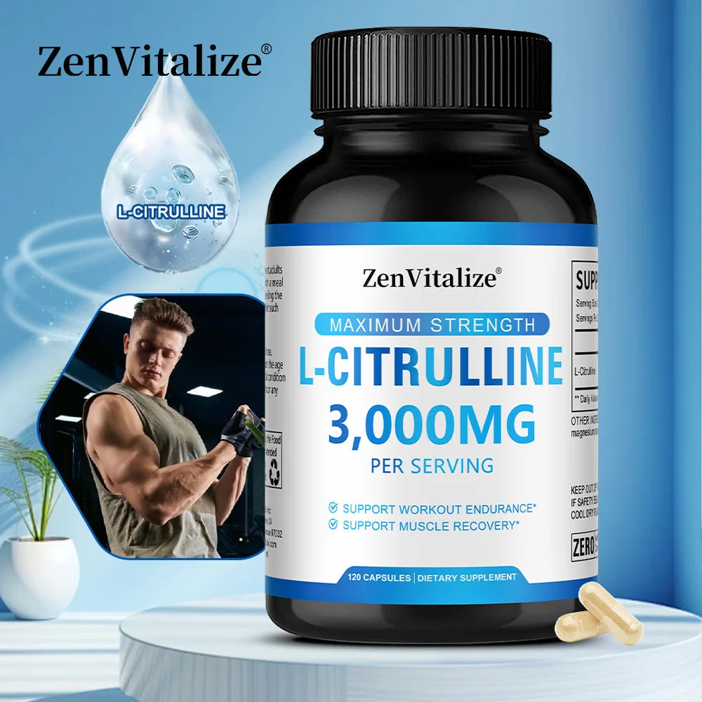 L Citrulline 3000mg Supplement Capsules for Men & Women - Muscle Recovery & Workout Endurance - Vegan, Non-GMO