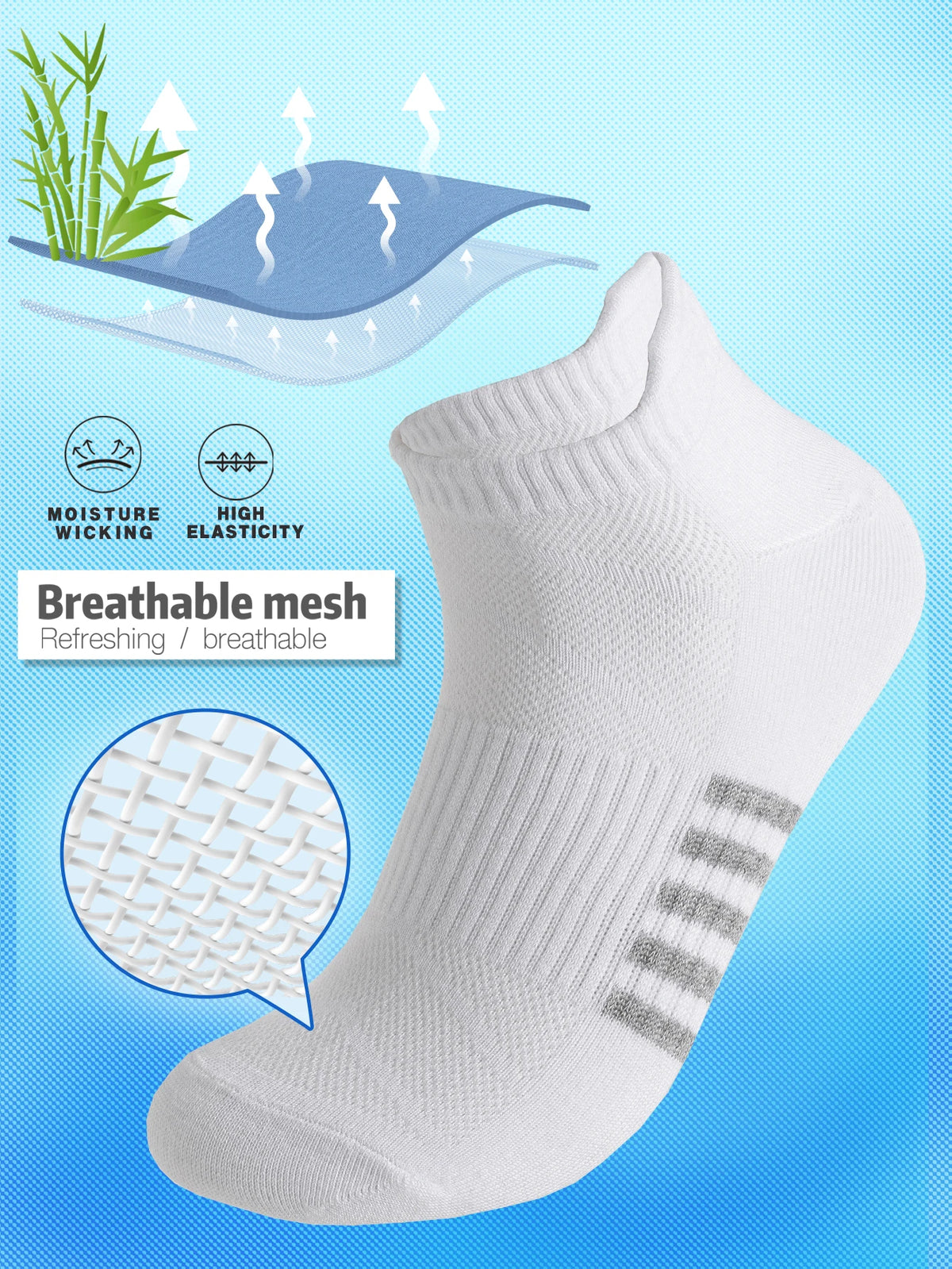 4 Pairs Women's Bamboo Fiber Short Socks Breathable Mesh Thin Summer Spring Pure Color Simple Design Casual Short Tube Socks