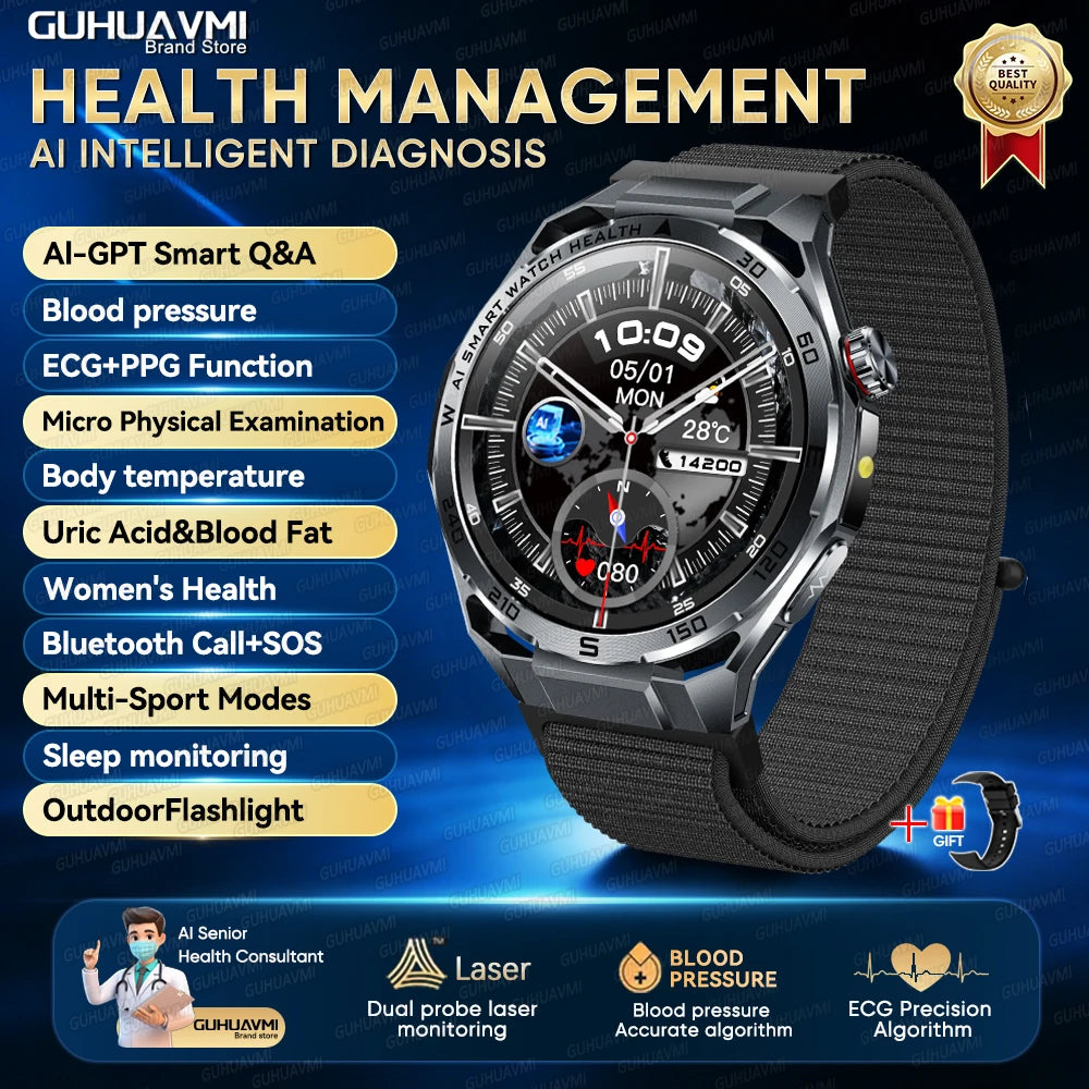 Newly Accurate Micro Physical Examination Health Smart Watch ECG Blood Fat/Pressure Heart Rate Call Sports Watch For iOS Android