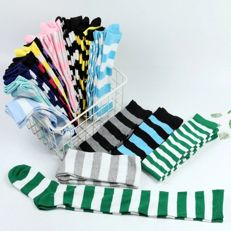 Thigh High Socks Japanese Cosplay Anime Multicolor Striped Printed Over Knee Long Stockings for Women Leg Warmer