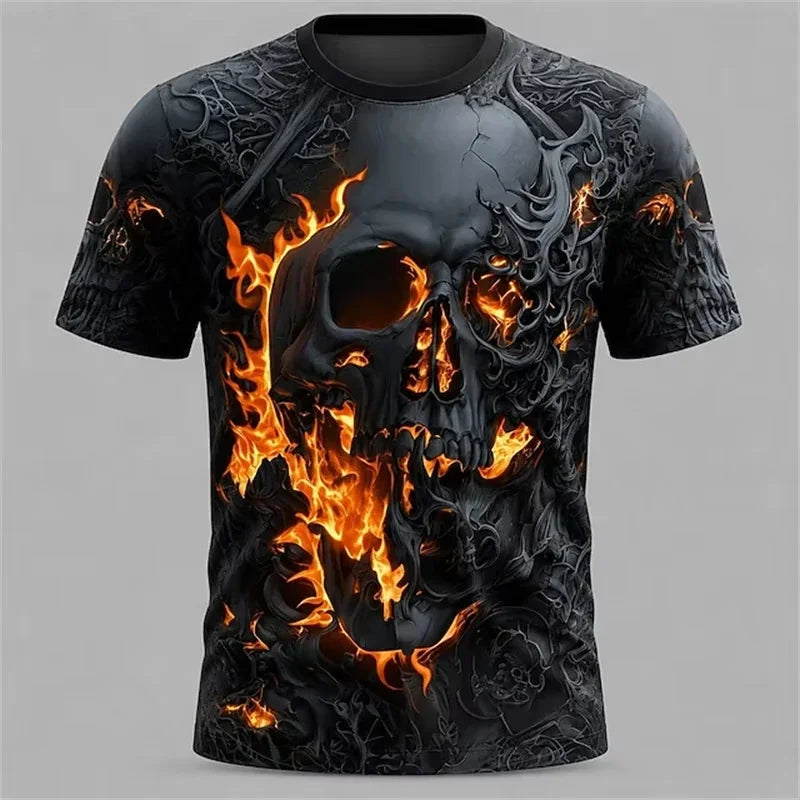Summer Halloween Atmosphere T-shirt Terror Cosplay T-shirt Round neck loose T-shirt Skull Pattern Printed Short Sleeve Tops