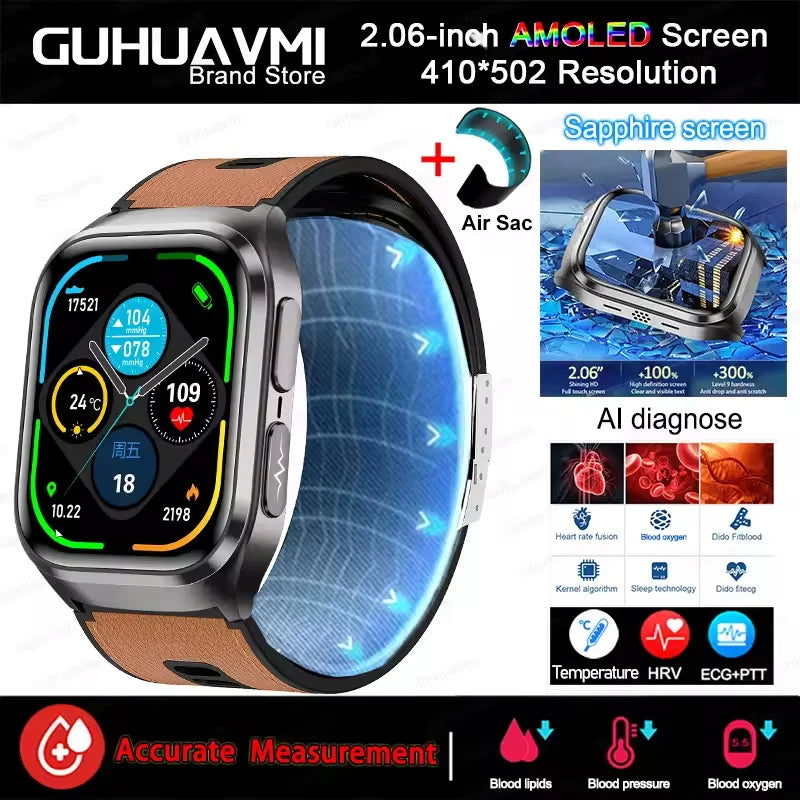 2026 New Upgrade AI Diagnostic Airbag Precise Blood Pressure Health SmartWatch Uric Acid ECG Blood Lipids Smartwatch Men Women