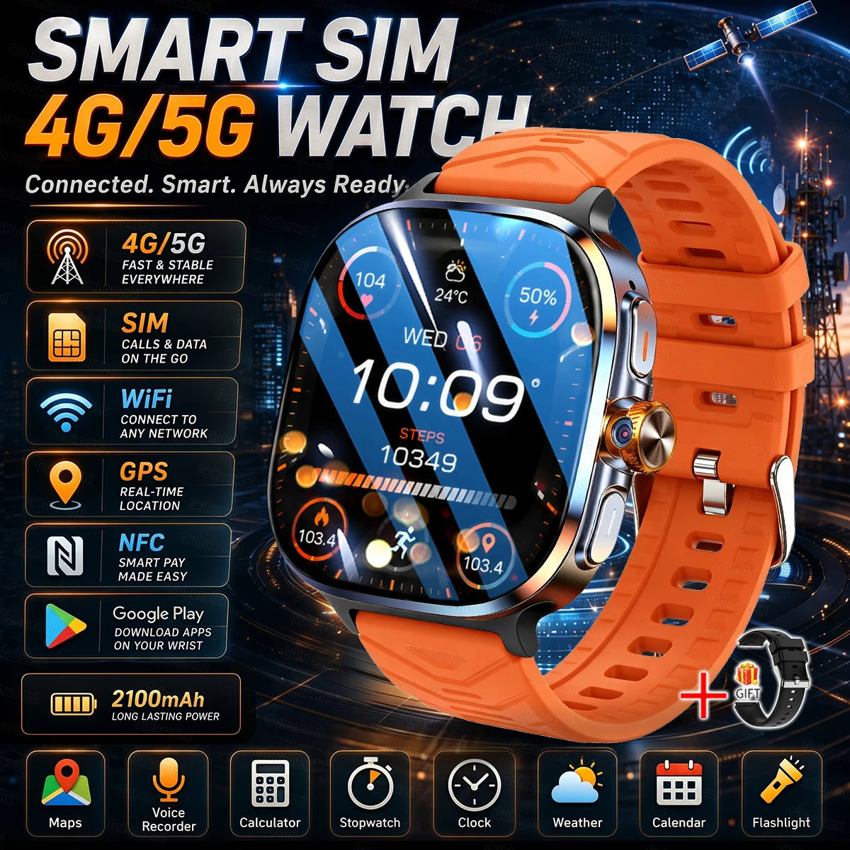 New 4G 5G Full Netcom Smartwatch 2.4 inch Amoled Screen Insert Sim Card GPS WIFI 190° Rotating Camera Game Android Smart Watch