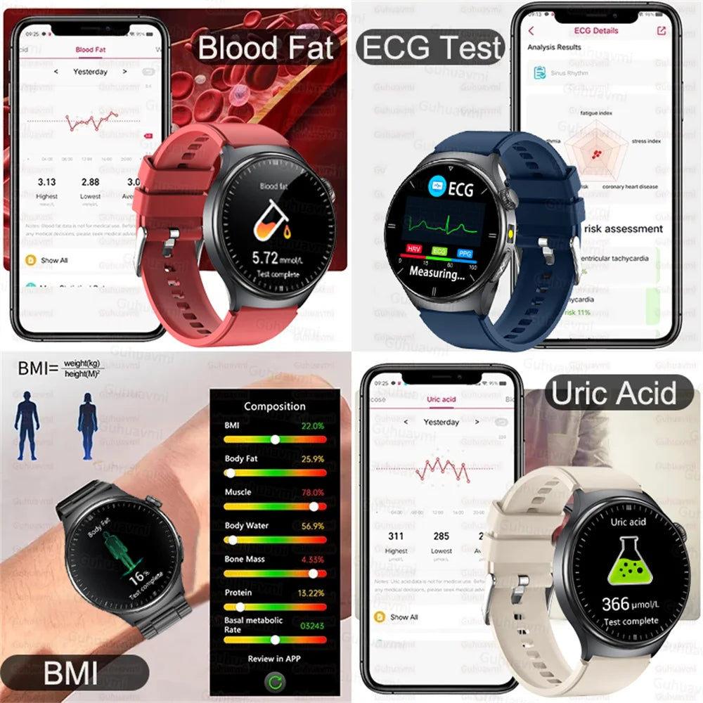 New Accurate ECG Smart Watch Heart Health Analysis Blood oxygen Pressure BT call ECG Smart Watches For Men Women protective film