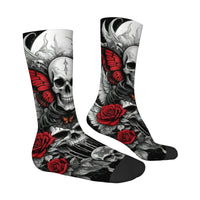 Dark Black Skull Rose and Butterfly Print Men's Mid-calf Socks Dark Mystical Rebellious Street Art Comfortable and Soft Socks