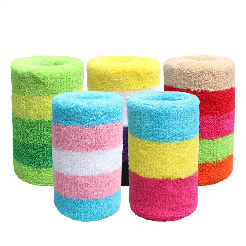 1pc Wristband Colorful Striped Cotton Sports Sweatband Wrist Support Men Women Gym Fitness Running Tennis Wrist Brace Protector