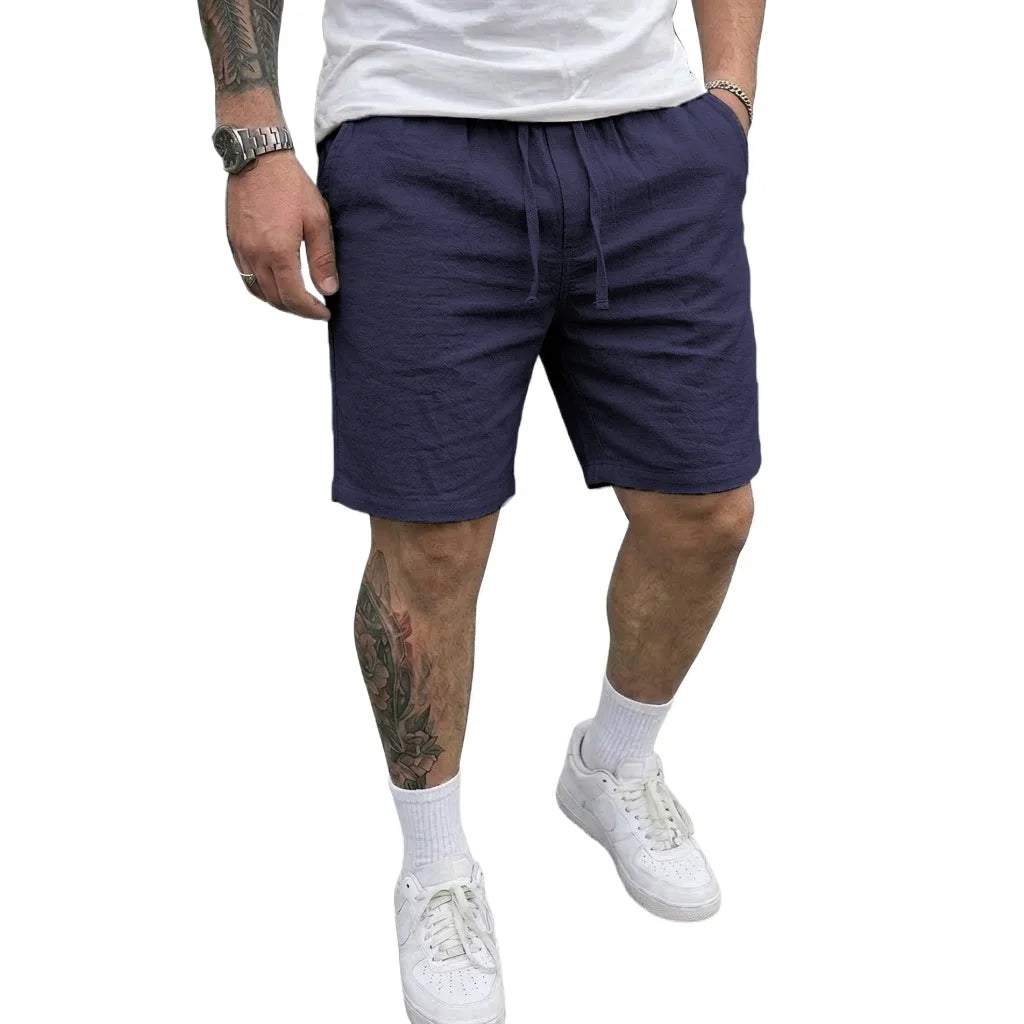 Mens Summer Linen Shorts Elastic Drawstring Waist Hawaiian Style Baggy Shorts Lightweight Casual Bottoms for Beach Outdoor