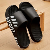 Men Sport Letter Print EVA Slides Striped Decor Non Slip Soft Thick Sole Indoor Outdoor Slippers