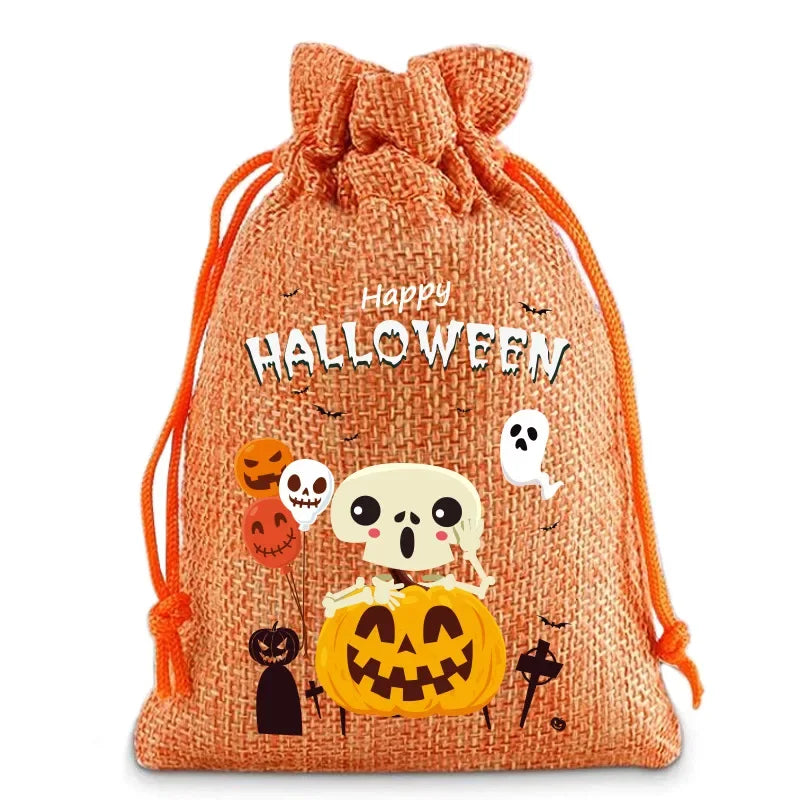 24pcs Set Drawstring Gift Bags Halloween Magic in a Bag Ghost Pumpkin Skull Pattern for Trick-or-Treating & Candy Giving