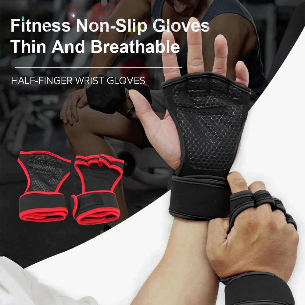 For Men Women Fitness Sports Wrist Palm Protector Gloves Anti-slip Gym Cycling Gloves Black Half Finger Weight Training Gloves