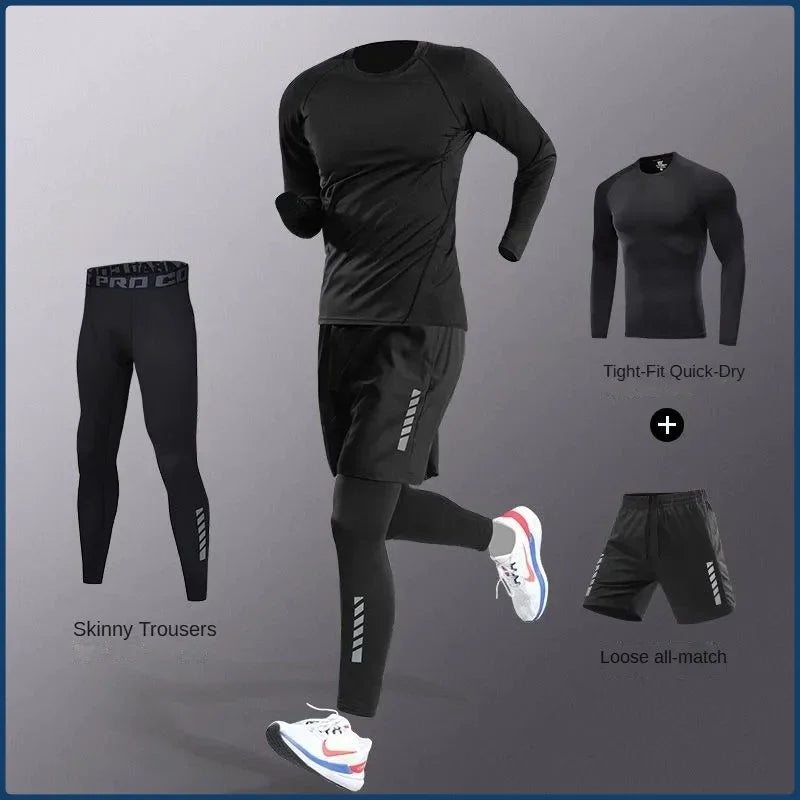 3-5Pcs Men's Ice Fiber Quick-Dry Running Fitness Full Set/Suit Tracksuit For Marathon, Training Cycling，Jogging,Gym