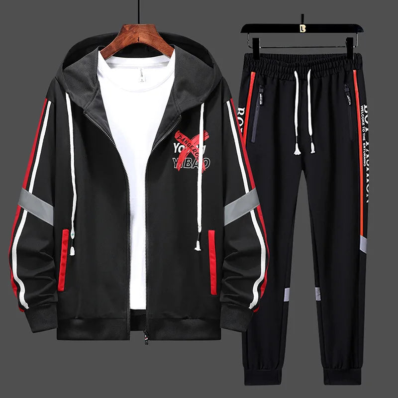Men's High-End Fashion Zipper Cardigan And Pants Two-Piece Set Casual Sportswear Spring Autumn Printed Commuting Outfit