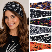 Halloween Cosplay Costume Headband Skeleton Print Yoga Fitness Party Wide Hairband Stretchy Headwrap Hair Accessory Headwear