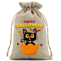 10pcs10X15cm Halloween Linen Drawstring Gift Bag Trick or Treat Party Children's Small Gifts Candy Packaging Storage Bag