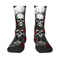 Dark Black Skull Rose and Butterfly Print Men's Mid-calf Socks Dark Mystical Rebellious Street Art Comfortable and Soft Socks