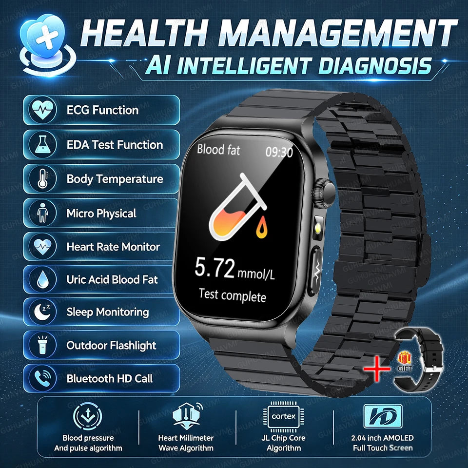 2026 New Hospital Level Health Smart Watch Body Fat ECG Blood oxygen BP Health AMOLED Screen HD Call Sport Smart Watches For Man