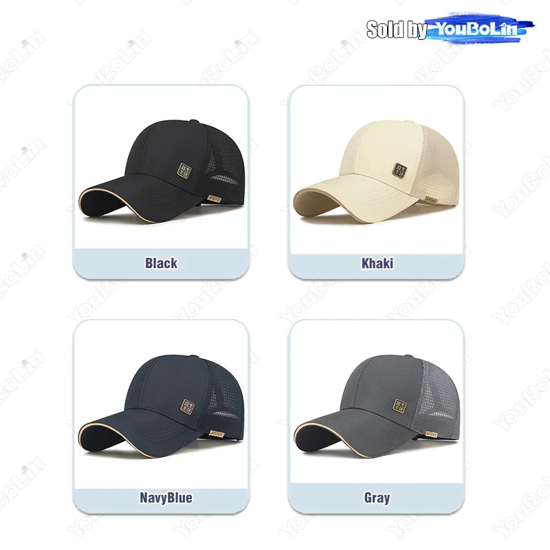 New Unisex Hard-Top Chinese Style Metal Label Mesh Baseball Cap Classic Outdoor Casual Sports Sun Hat Trucker Hats Dad Caps