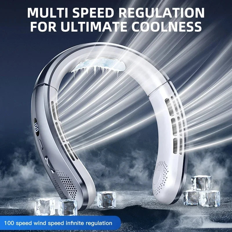8000mAh Air Cooler USB Hanging Neck Fan Portable Bladeless Mini Rechargeable Mute LED Digital Display Electric Fans 2025 New