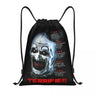 Custom Halloween Movie Terrifier Drawstring Backpack Bags Men Lightweight Horror Clown Gym Sports Sackpack Sacks for Traveling