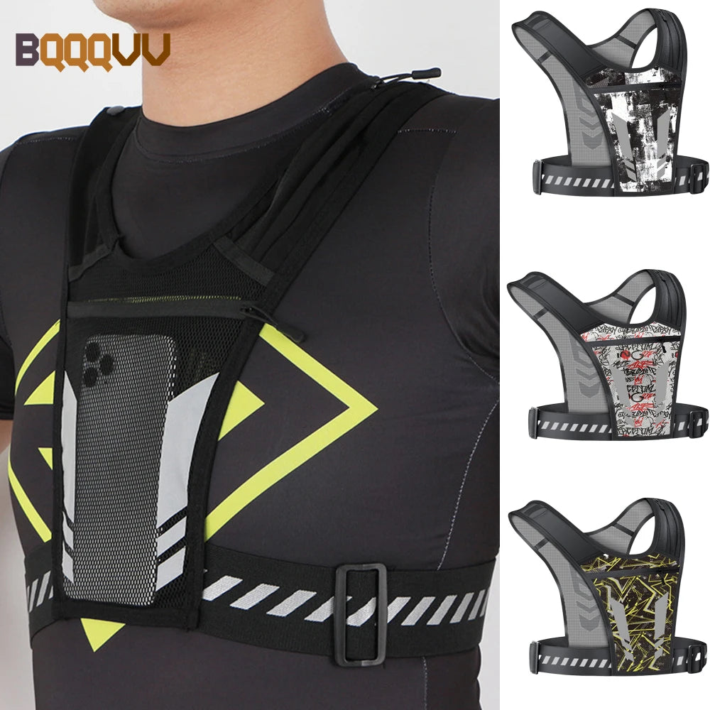 Reflective Running Vest with Phone Holder & Key Pocket | Adjustable Strap for Men Women Night Jogging Walking Gym Exercise Gear