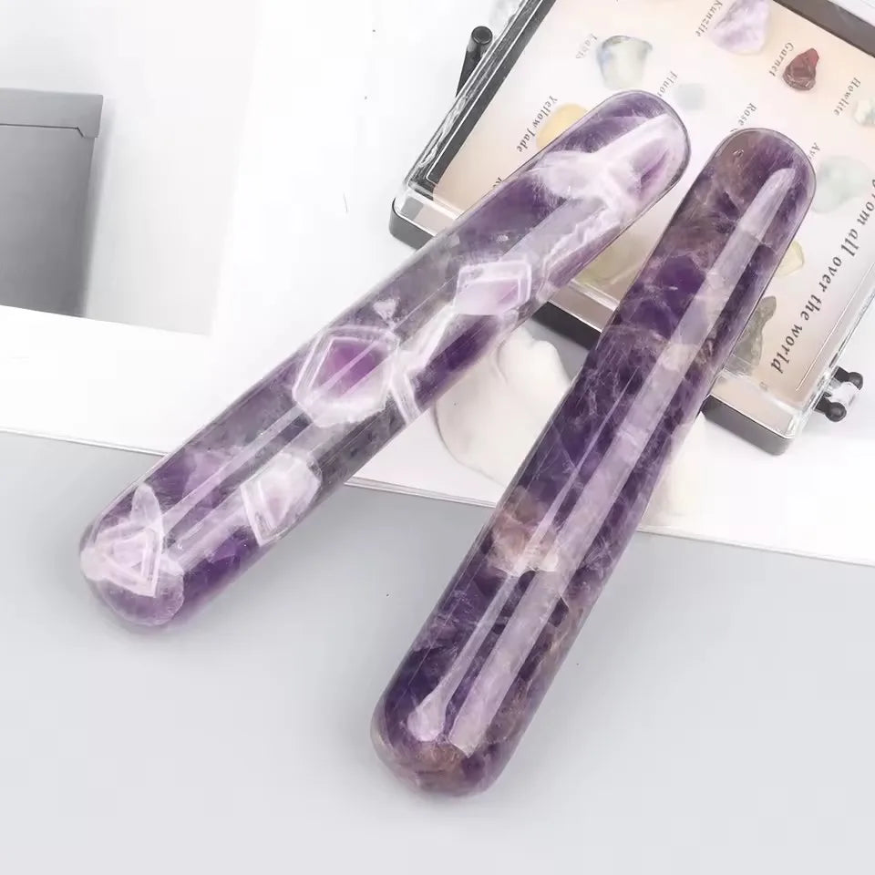 Natural Amethyst Massage Stick Jade Yoni Wand Face Body Eye Crystal Stone Massager Health Skin Care Gua Sha Lifting Yoni Tool
