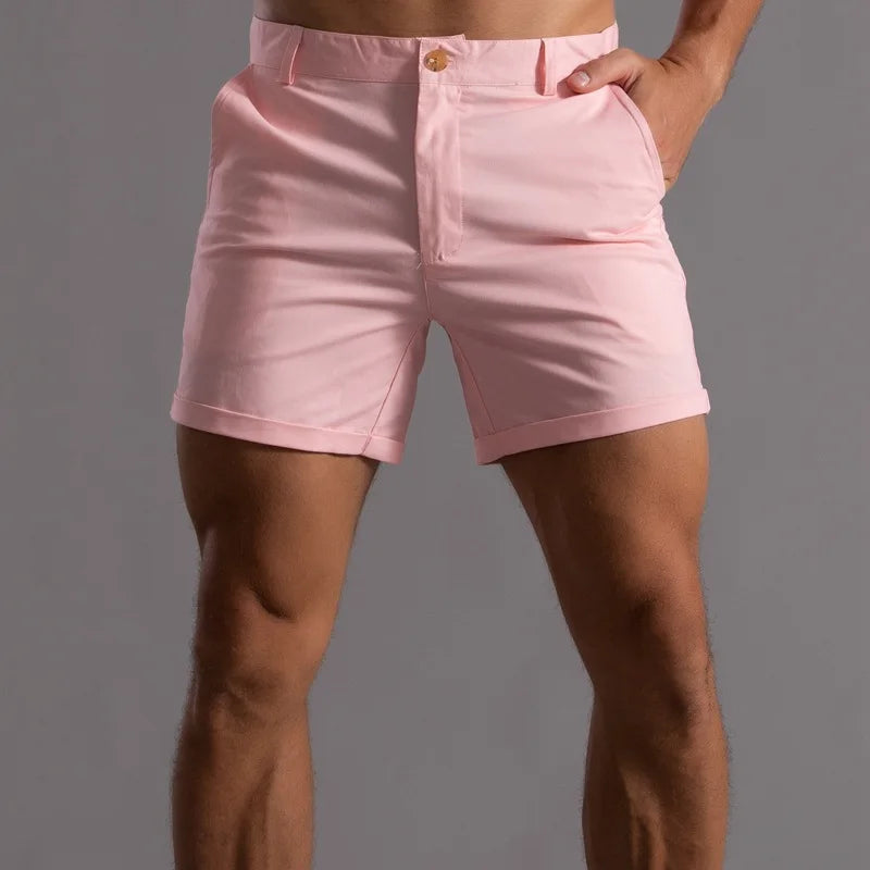 2021 New Summer 100% Cotton Solid Shorts Men High Quality Casual Business Social Elastic Waist Men Shorts 10 Colors Beach Shorts