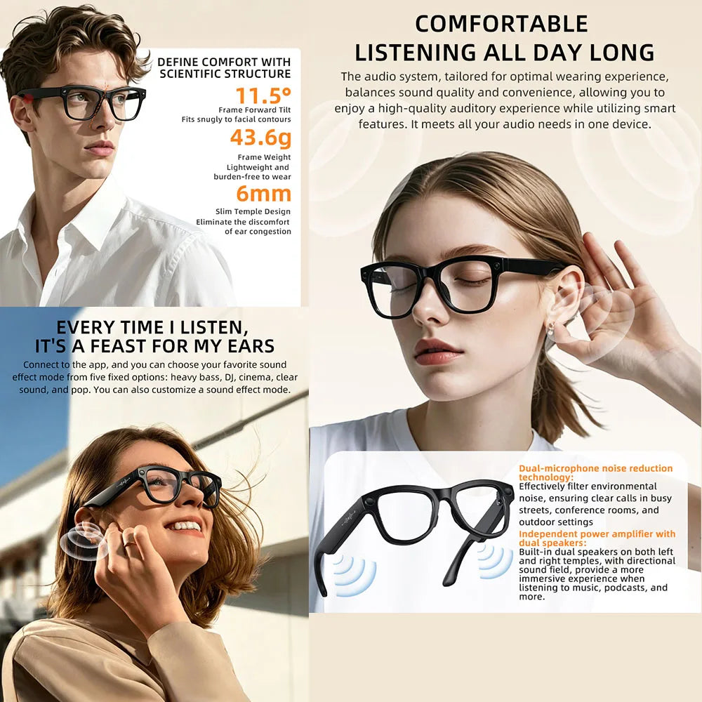 NEW 4K HD Smart Glasses 800W HD Camera AI Large Model IP54 Waterproof AI Dialogue Translation Music Smart Glasses Men Women