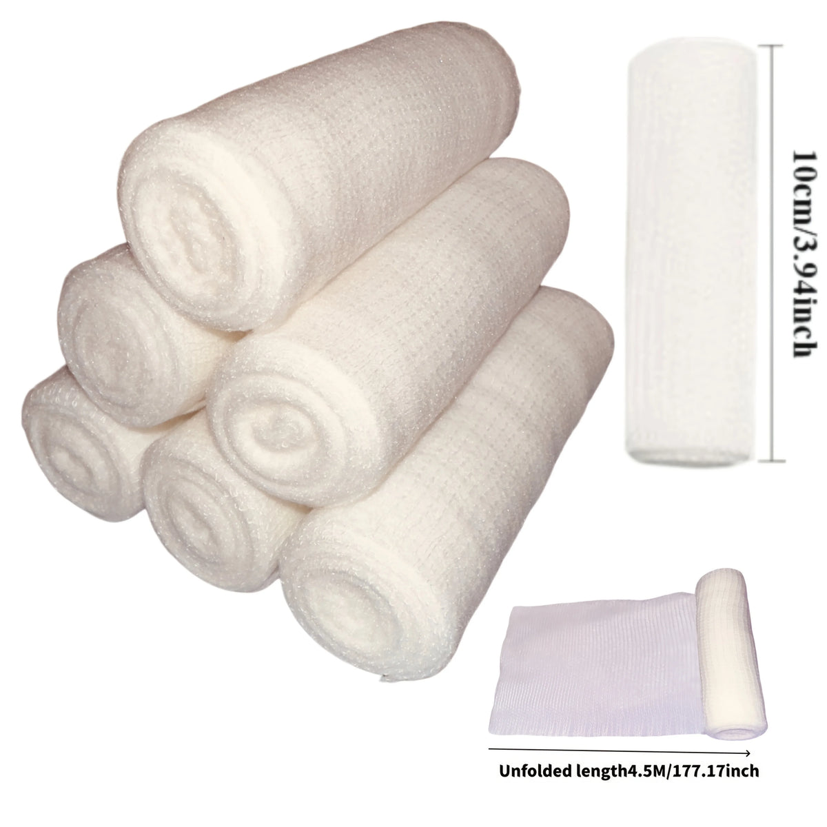 6 Rolls Elastic Gauze Bandages, Breathable and Retractable White Care Package, Used for Finger, Wrist, Leg Support Sports Care