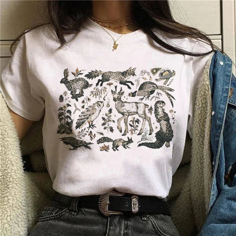 T-shirts Short Sleeve Harajuku Graphic Top Shirts Street Costume Women Cartoon Witch Magic Tshirt Halloween Print