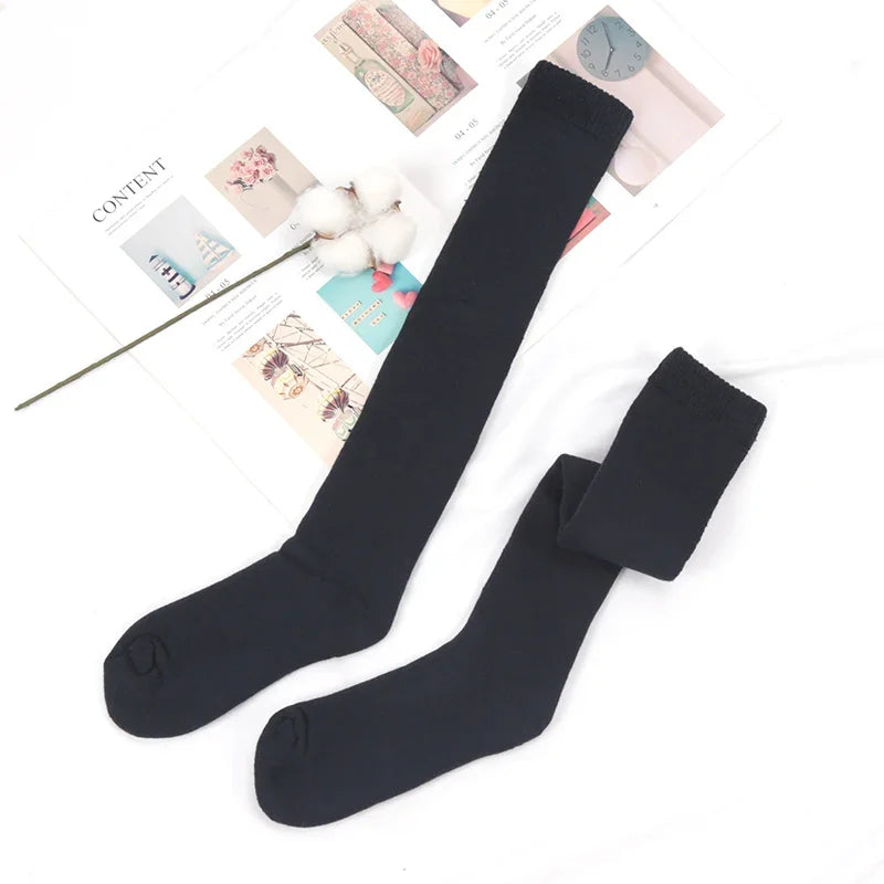 Winter Men's Knee Long Socks Harajuku Wool Keep Warm Longer Stocking Compression Terry Cycling Socks Cotton Thicken Sokken Gift