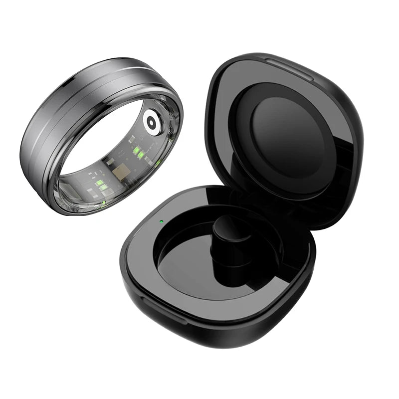 R06 Smart Ring Men Women with Charging Case,Heart Rate and Blood Oxygen Monitor,5ATM Waterproof,Multi-Sport Mode For Andriod IOS