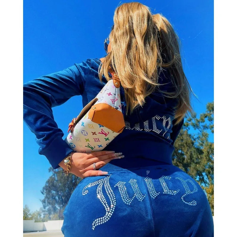 2026 New Spring And Autumn Tracksuit Women Velvet Diamond Long Sleeve Pants Hoodie  Zipper Casual Two Piece Set