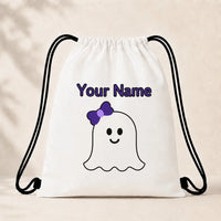 1pc Custom Name Halloween Cute Ghost Drawstring Backpack, Personalized Print String Storage Bag for Kids Gym Trick Or Treat Gift