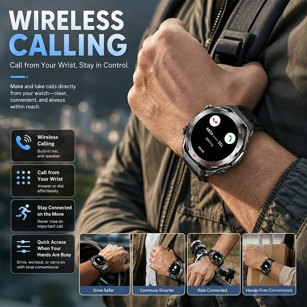 2026 New GPS Sports Smartwatch 300mAh Large Battery LED Flashlight Compass Barometer Military Grade Men's Smartwatch Gift