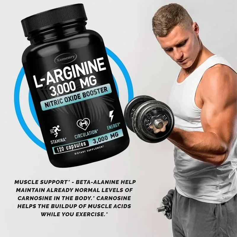 L-Arginine - Strengthen Muscles, Improve Blood Circulation, and Boost Energy, Endurance and Athletic Performance