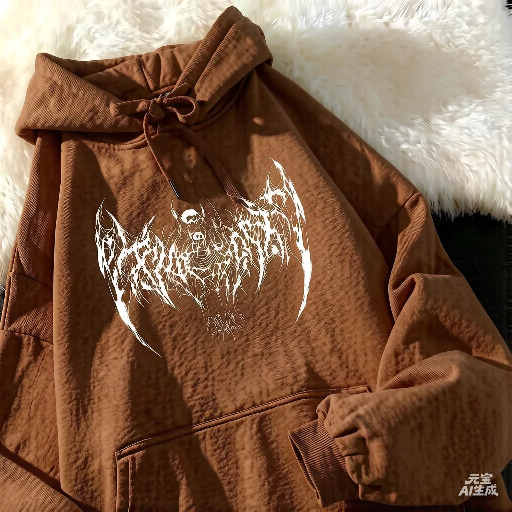 Unisex Skull Printed Hoodie Gothic Punk Style Long Sleeve Sweatshirt for Men Women Black Fashion Cool Hooded Pullover 2025