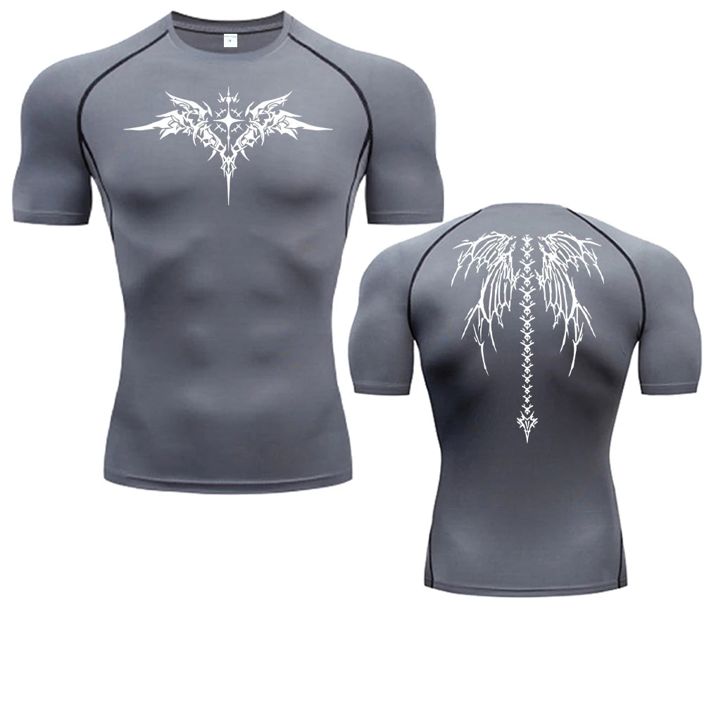 Anime Print Compression Shirt Mens Running T-Shirt Quick-Drying Fitness Sportswear Gym Sports Short Sleeve Breathable Tops