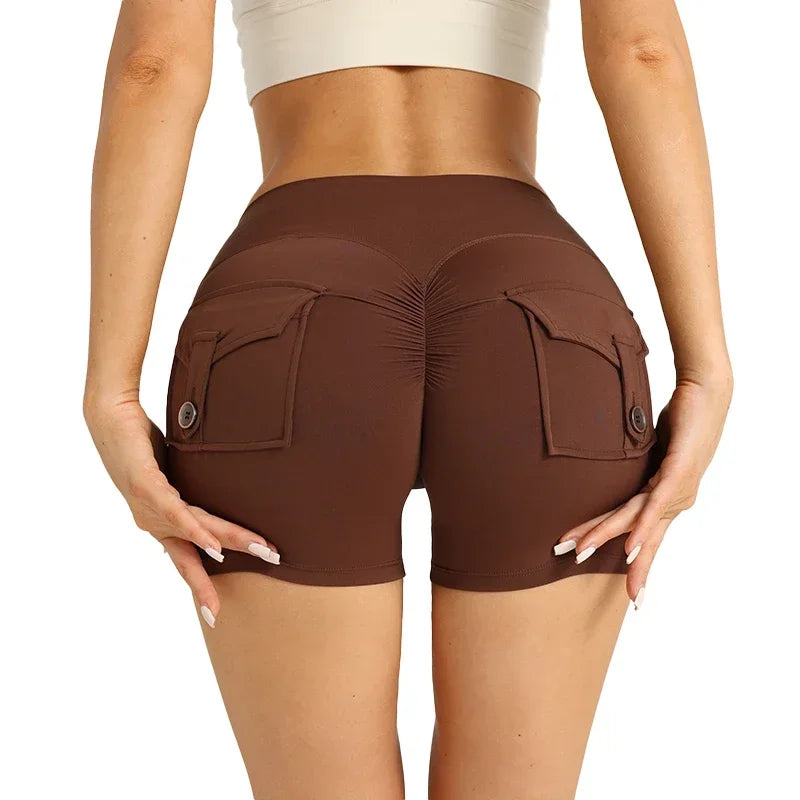 Nude High Waist Peach Butt Sport With Pocket Yoga Shorts Leggings Quick Drying Gym Training  Cycling Outdoor sports Shorts