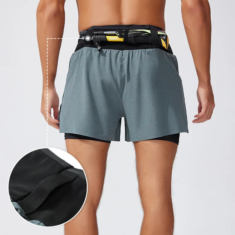 Mens Summer Running Shorts Double Layer Fake Two Piece Marathon Fitness Basketball Hiking Quick Dry Breathable Outdoor Sports