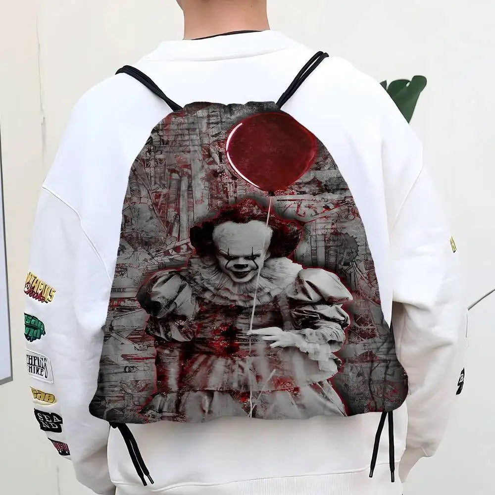Horror Film I-It P-Pennywise Clown Drawstring Bags Sports Backpack Gym Sackpack Water Resistant String Bag For Cycling