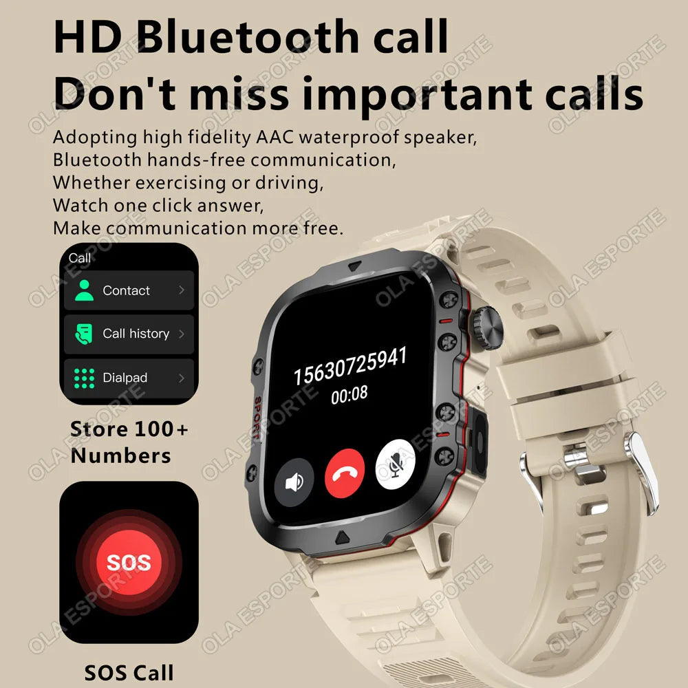 2026 New Military Smart Watch Men 3ATM Outdoor Sports Fitness Tracker Blood Pressure Health Monitor BT Calls GPS Smartwatch Hw12
