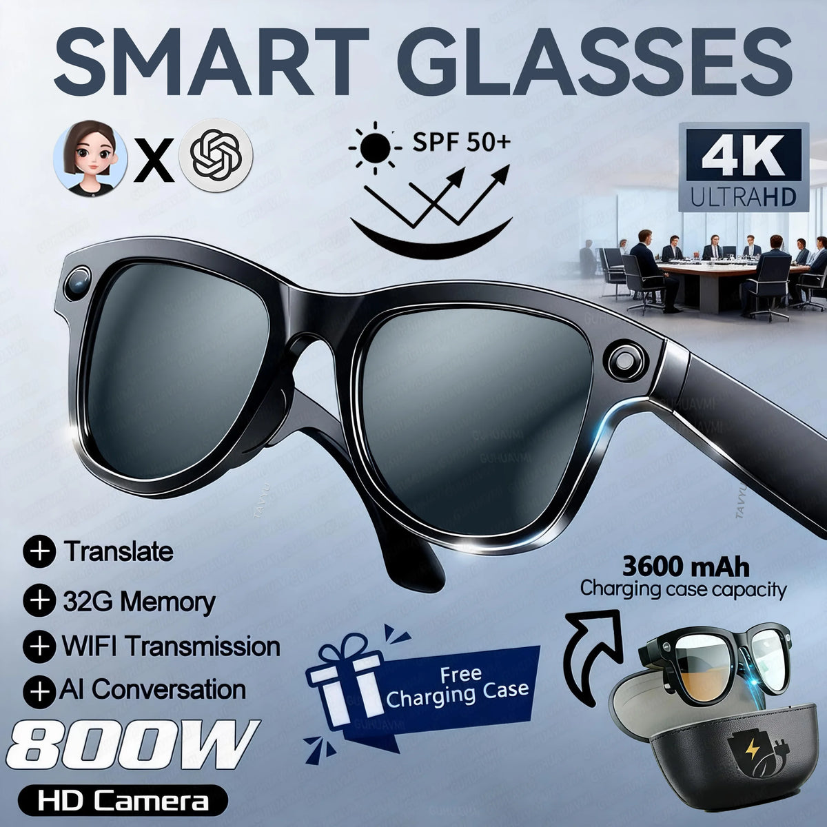 2026 New AI Video Glasses 1080P HD Camera Recorder Bluetooth Audio Voice Control Touch WiFi Sync Smart Glasses for Travel Use HD